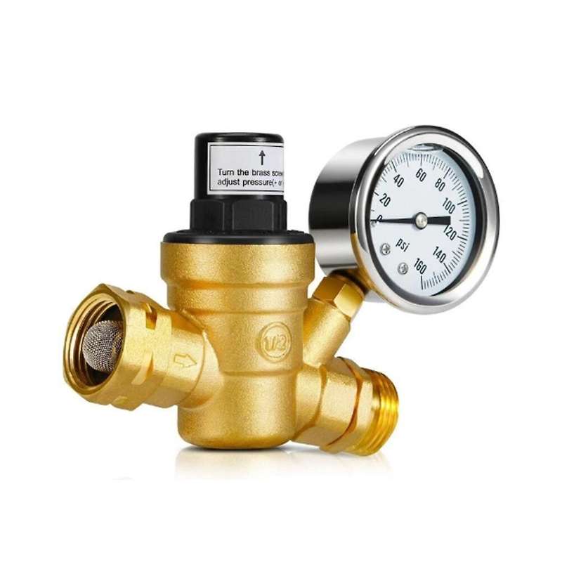 Adjustable Water Pressure Regulator Rv Brass Water Pressure Reducer with Gauge and Inlet-screened F