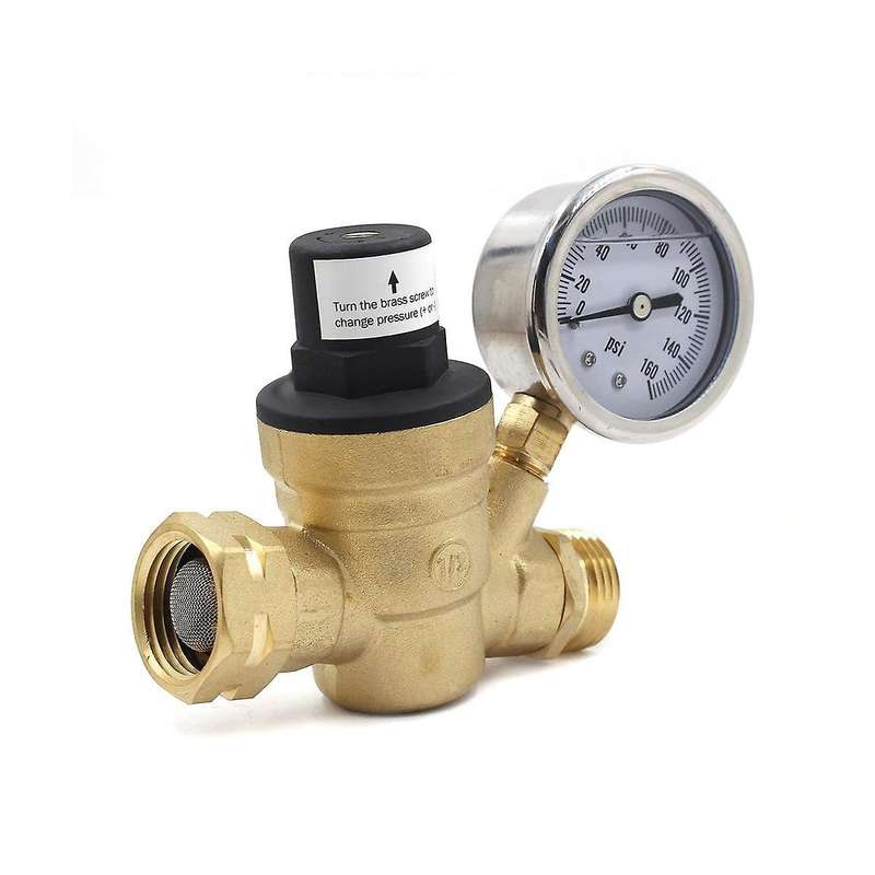 Adjustable Water Pressure Regulator Rv Brass Water Pressure Reducer with Gauge and Inlet-screened F