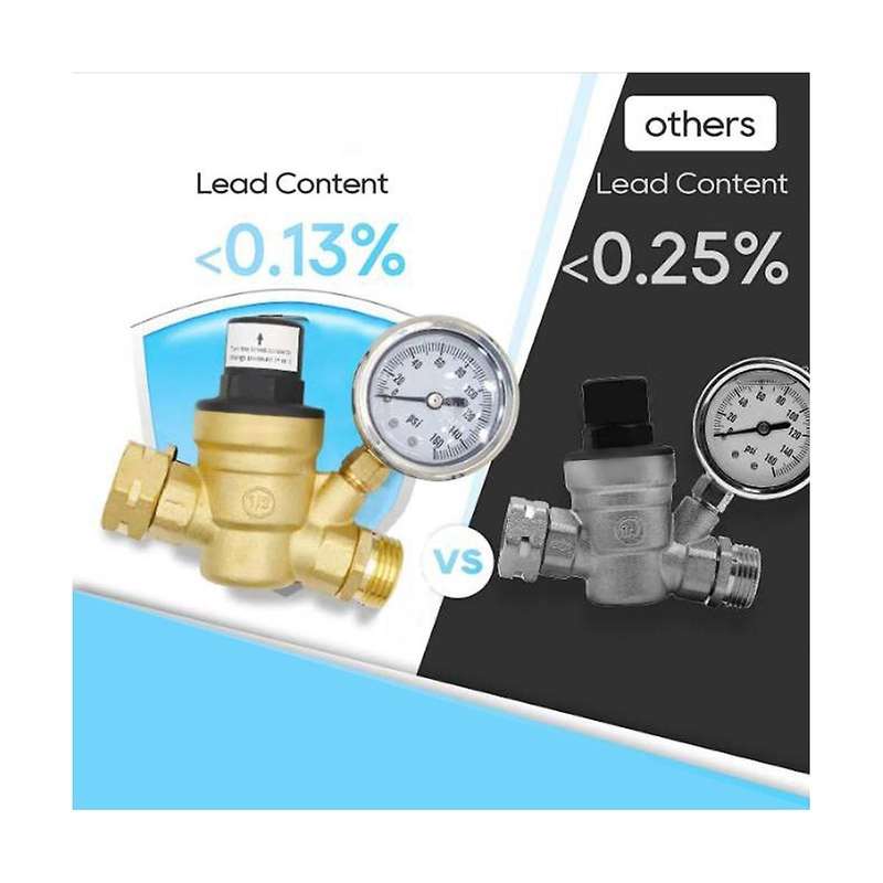 Adjustable Water Pressure Regulator Rv Brass Water Pressure Reducer with Gauge and Inlet-screened F