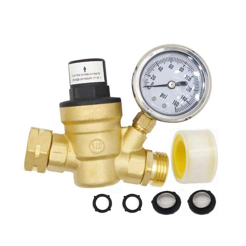 Adjustable Water Pressure Regulator Rv Brass Water Pressure Reducer with Gauge and Inlet-screened Fi