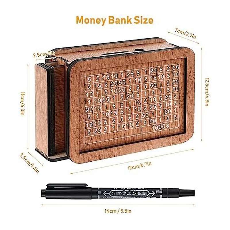 Adult Piggy Bank, Wooden Piggy Bank with Savings Goal, for Car Fund, Honeymoon Travel Piggy Bank