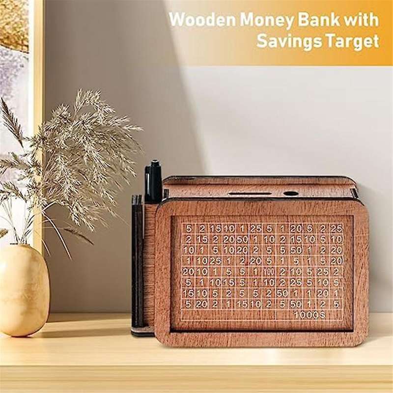 Adult Piggy Bank, Wooden Piggy Bank with Savings Goal, for Car Fund, Honeymoon Travel Piggy Bank