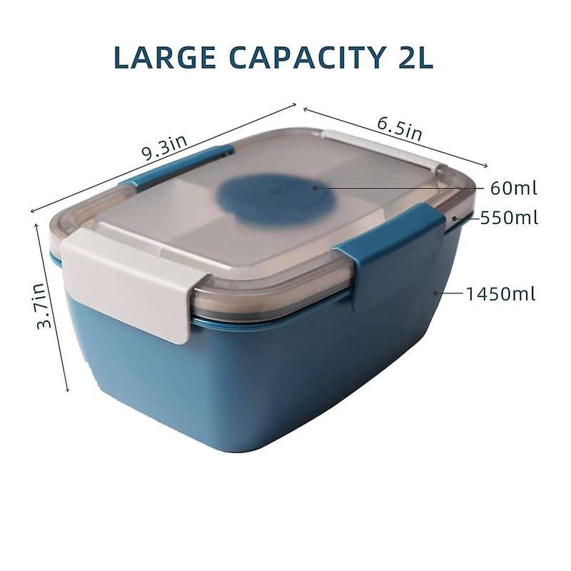 Adult Lunch Box, 2000 Ml, Lunch Box with Compartments, 2-tier Salad Box to Go, , Sustainable, Leak-