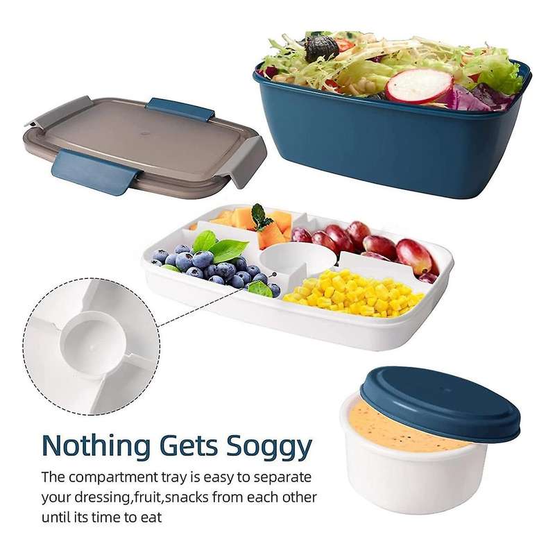 Adult Lunch Box, 2000 Ml, Lunch Box with Compartments, 2-tier Salad Box to Go, , Sustainable, Leak-