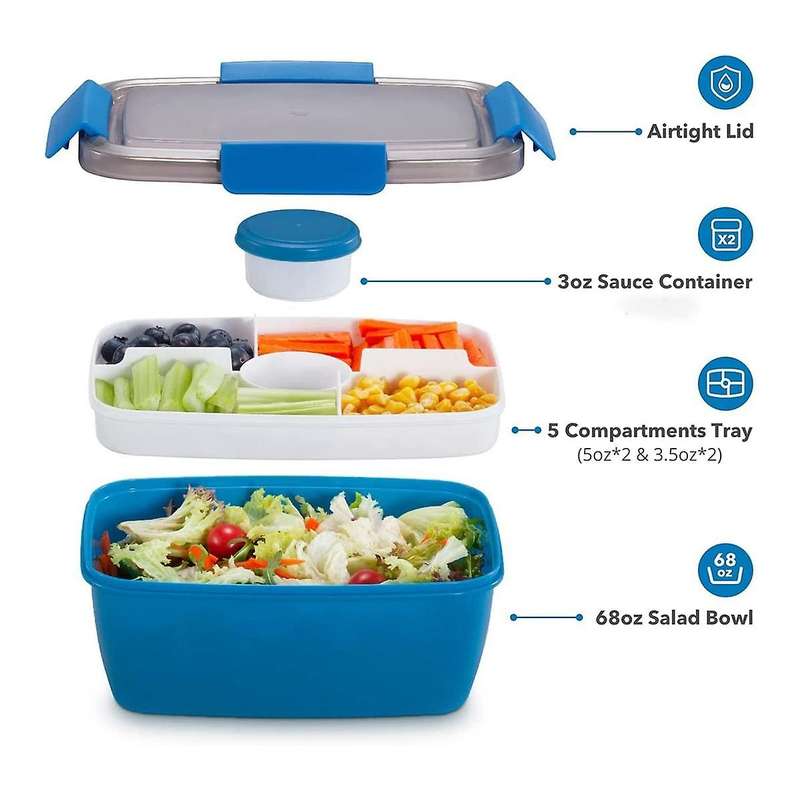 Adult Lunch Box, 2000 Ml, Lunch Box with Compartments, 2-tier Salad Box to Go, , Sustainable, Leak-