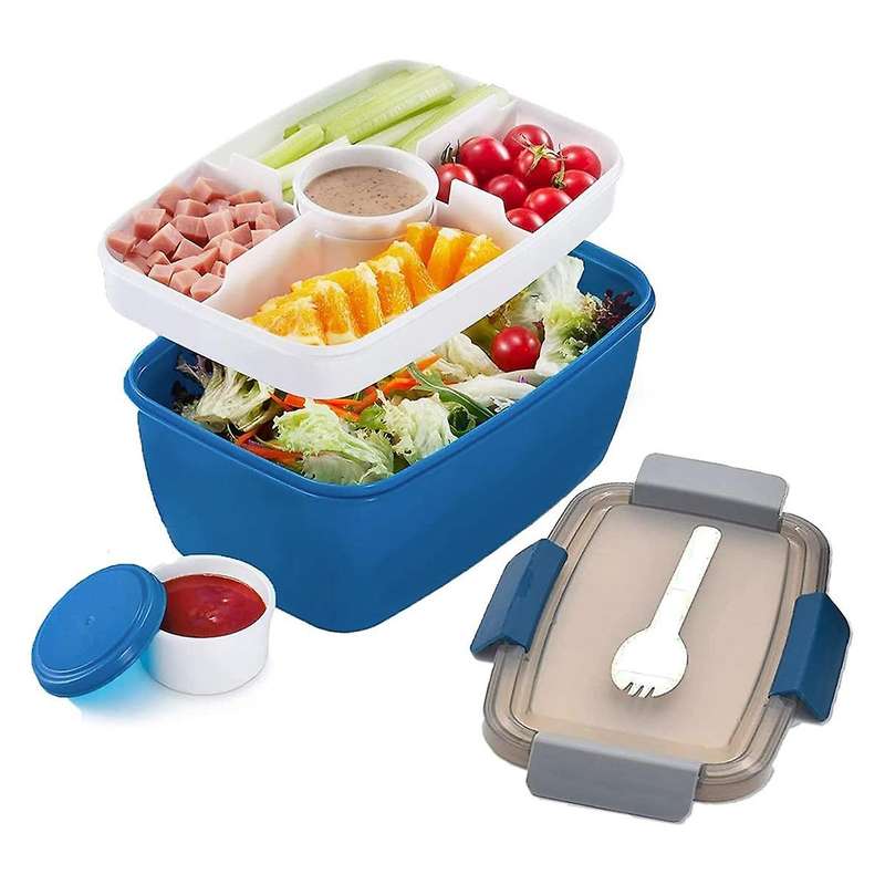 Adult Lunch Box, 2000 Ml, Lunch Box with Compartments, 2-tier Salad Box to Go, , Sustainable, Leak-