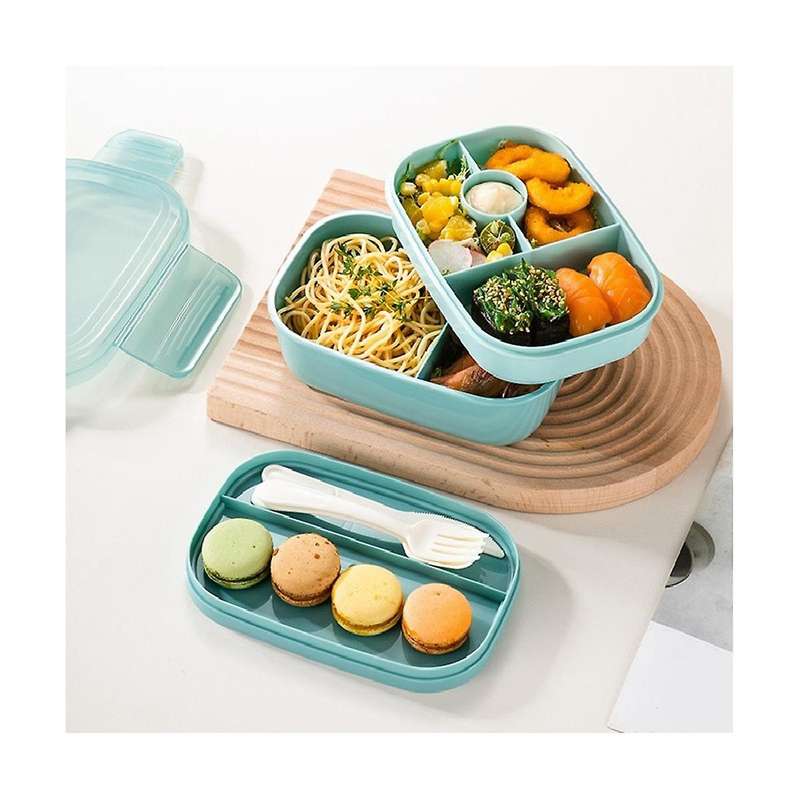 Adult Stackable Bento Lunch Box 3 Layers Leak-proof All-in-1 Bento Box Lunchbox with Utensil Sauce D
