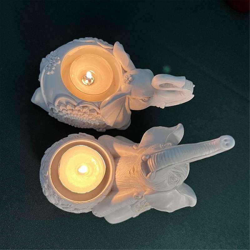 A-Gold Animal Candle Holders Elephant Sculpture Tea Light Candle Holder Deco Small Candle Stick Hold