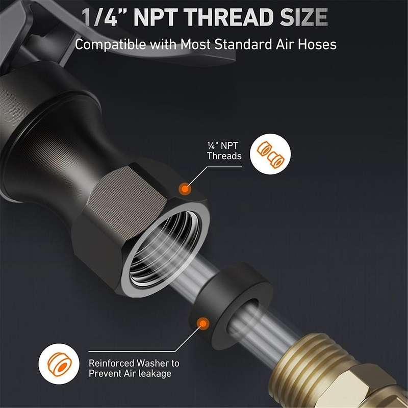 Air Chuck Open Flow Double Jaws Lock on Tire Chuck with Clips for Inflator Gauge Compressor Accessor