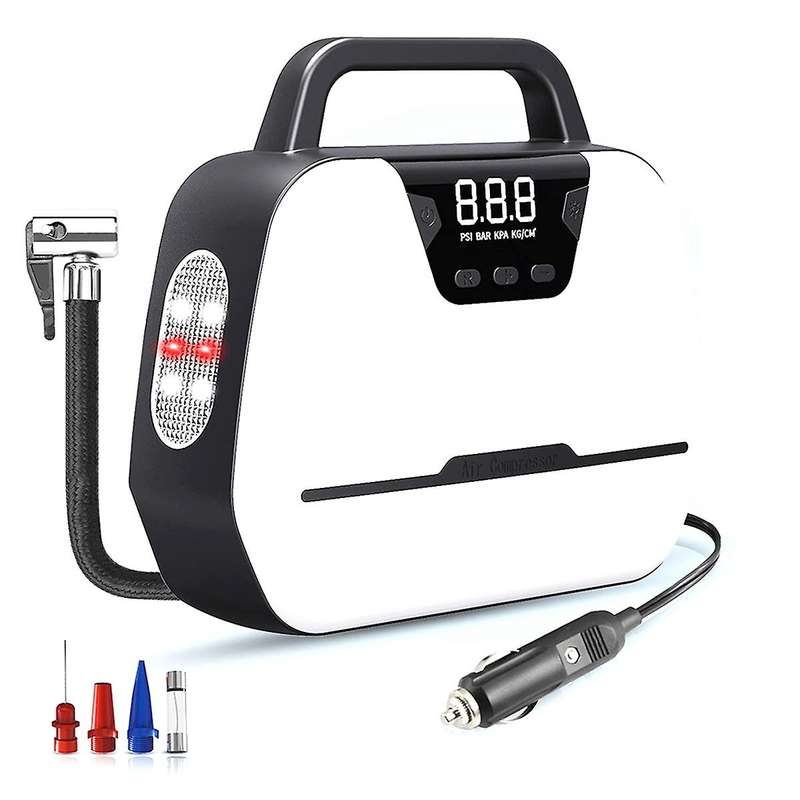 Air Compressor Tire Inflator Dual-Use Portable Air Compressor with Emergency Light Pressure Gauge Ti