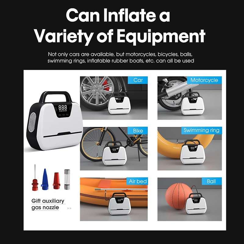Air Compressor Tire Inflator Dual-Use Portable Air Compressor with Emergency Light Pressure Gauge Ti