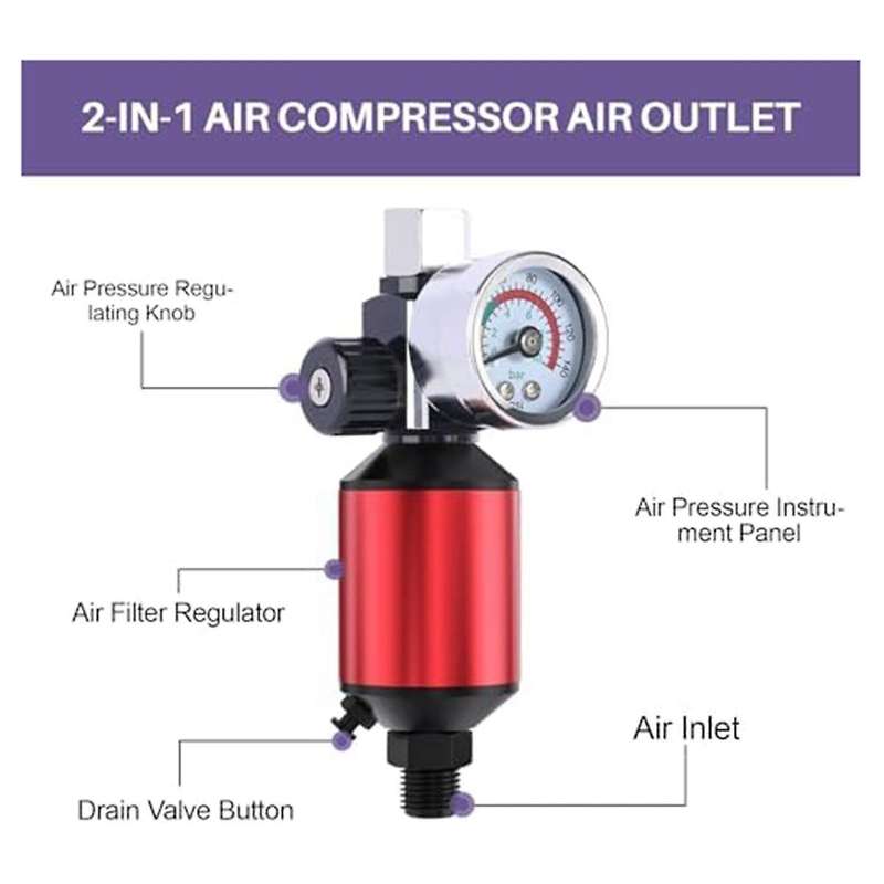 Air Compressor Regulator Oil Moisture Separator Clean, 1/4inch Npt Inlet and Outlet Air Pressure Re