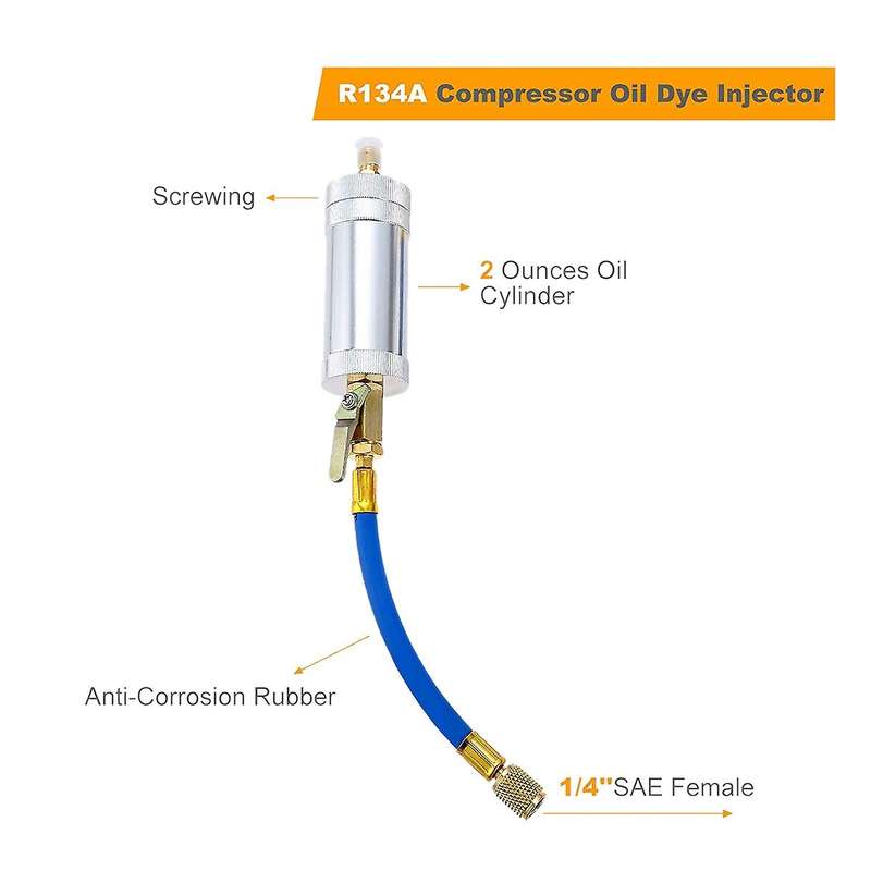 Air Conditioner A/C Oil Dye Injector Low Side Quick Coupler R134A Refrigerant Charging Hose Gauge R1