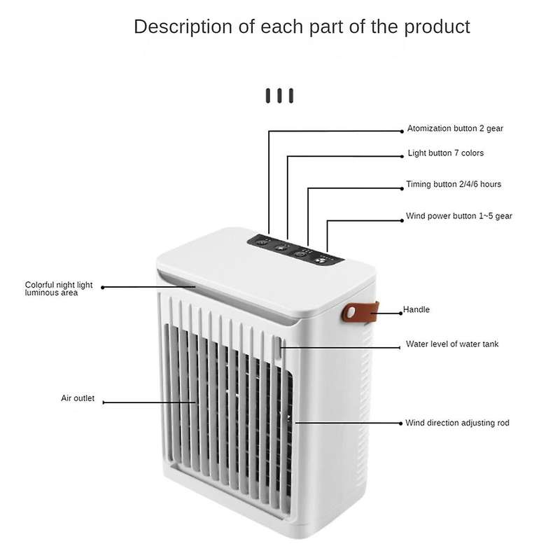 Air Cooler Humidifier with 5 Speeds 7 Color Light Personal Air Conditioner Fan for Room Office