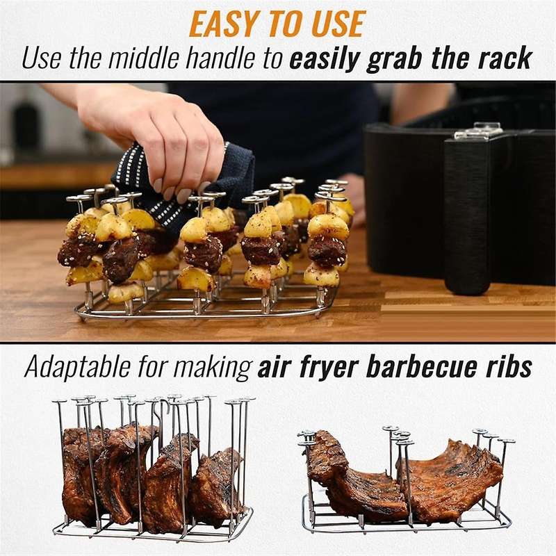 Air Fryer Rack for Foodi DZ201, Kabobs and Rib Barbecue BBQ Rack