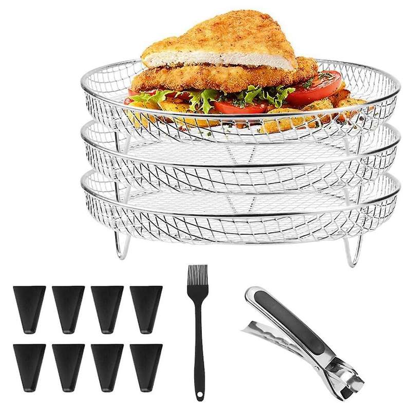 Air Fryer Rack Round 3 Layer Stackable Dehydrator Racks Stainless Steel Air Fryer Basket Tray Air Fr