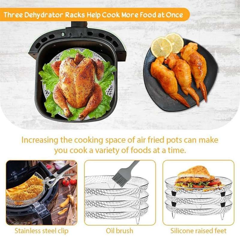 Air Fryer Rack Round 3 Layer Stackable Dehydrator Racks Stainless Steel Air Fryer Basket Tray Air Fr