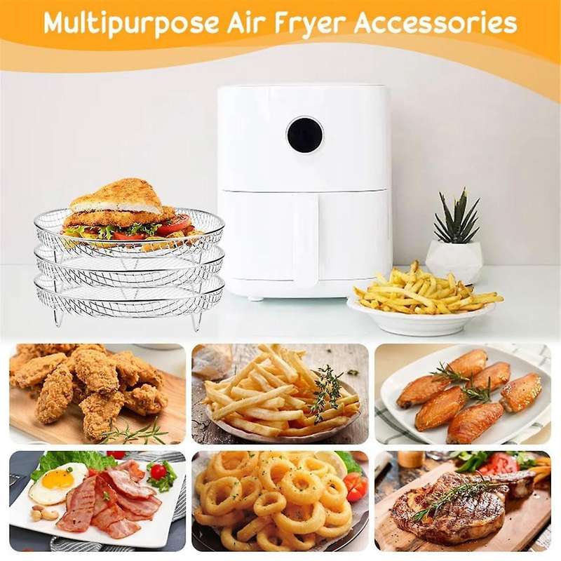 Air Fryer Rack Round 3 Layer Stackable Dehydrator Racks Stainless Steel Air Fryer Basket Tray Air Fr