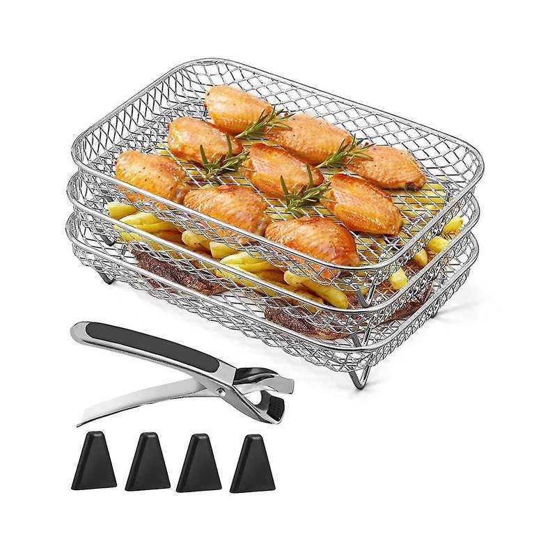 Air Fryer Rack for Ninja Dual Air Fryer, Stackable Stainless Steel Dehydrator Rack, Rectangle Air Fr