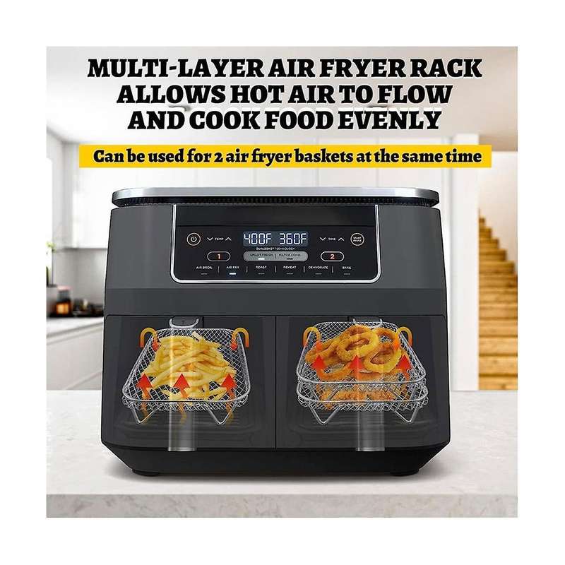 Air Fryer Rack for Ninja Dual Air Fryer, Stackable Stainless Steel Dehydrator Rack, Rectangle Air Fr