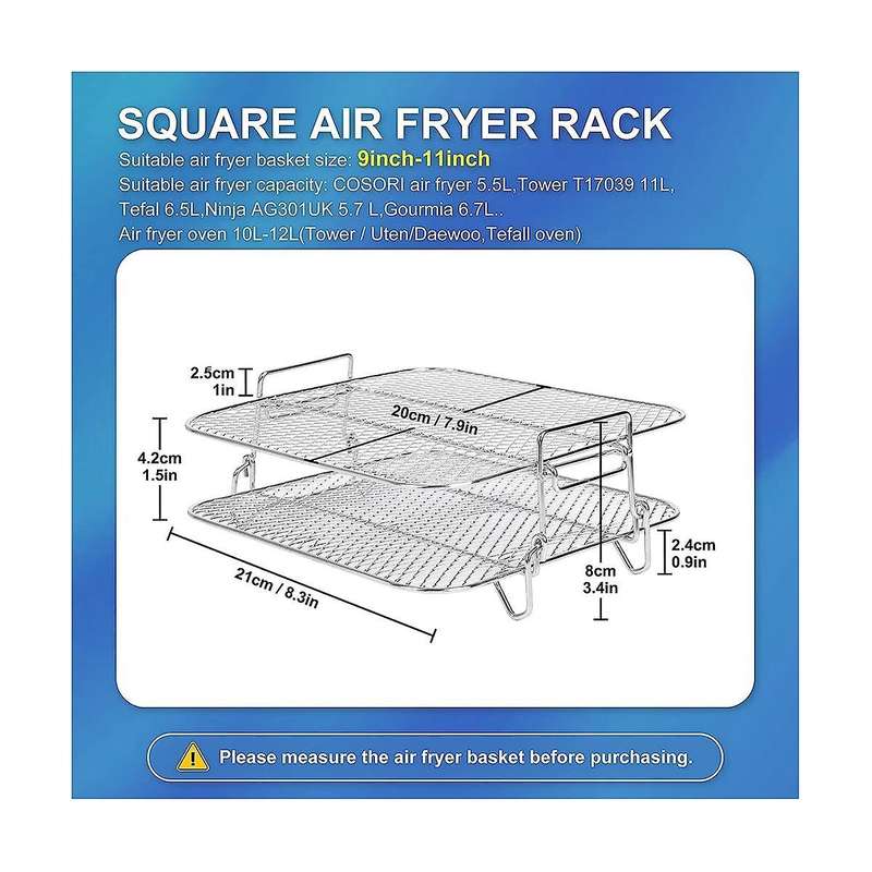 Air Fryer Rack for 5.5l Air Fryer, 2 Tier Air Fryer Grill/shelf/dehydrator Rack Square ,air Fryer Ac