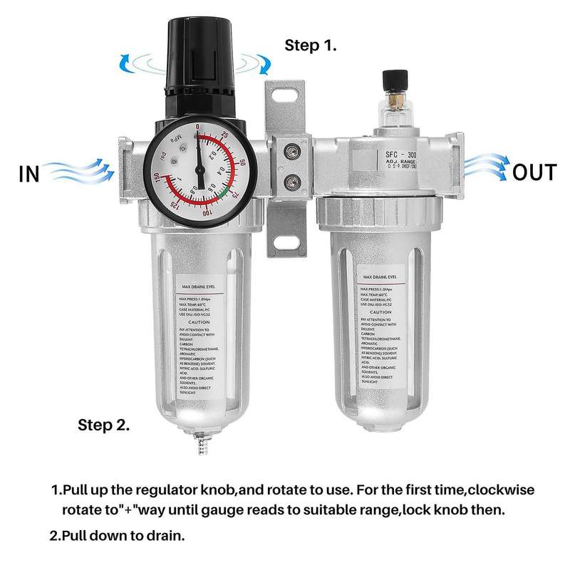 Air Pressure Filter Compressor Pneumatic Regulator Lubricant Radiator Moisture Drain Valve Water Tra