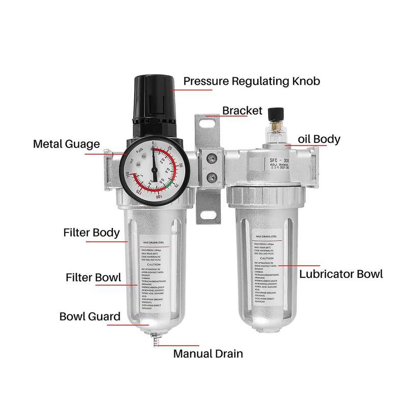 Air Pressure Filter Compressor Pneumatic Regulator Lubricant Radiator Moisture Drain Valve Water Tra