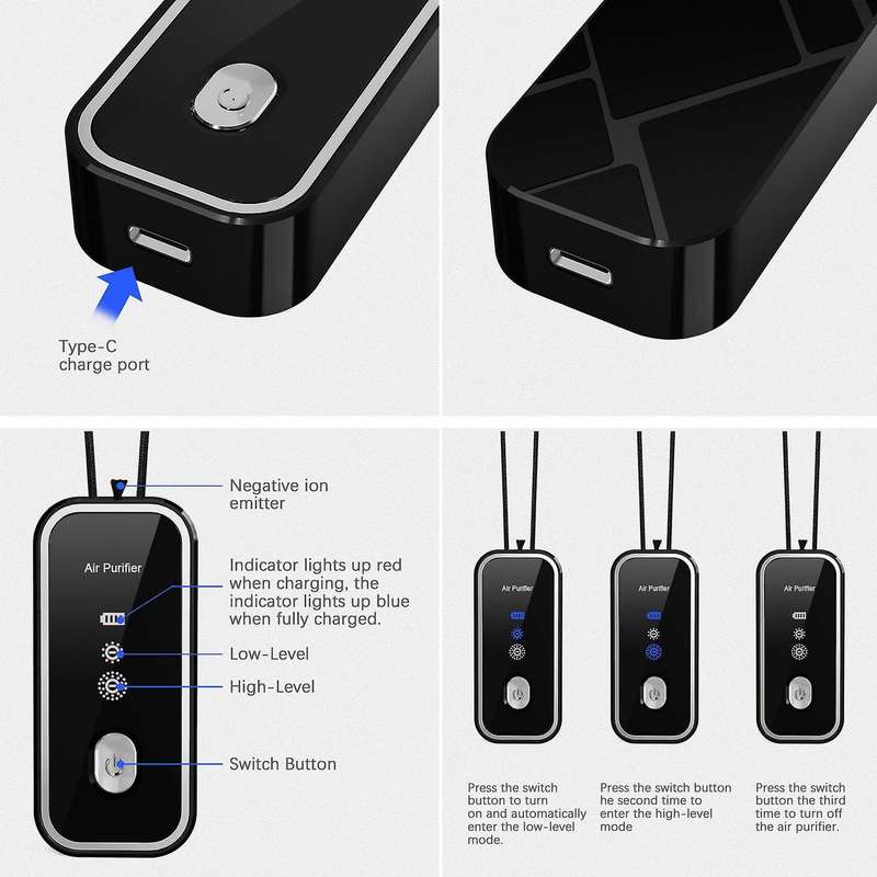 Air Purifier 120 Million Negative Ion Personal Wearable Mini Portable 800MAH Battery Hanging Neck Ai