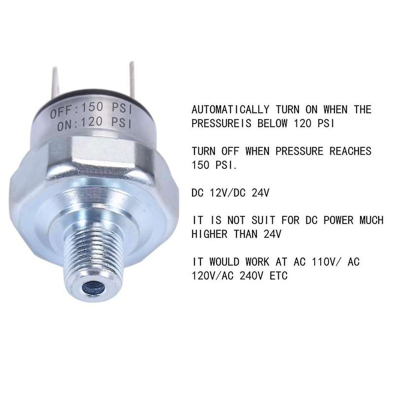 Air Pressure Switch 120-150 PSI Pressure Switch 1/8in-27 NPT DC24V 12V Pressure Switch Air Compress