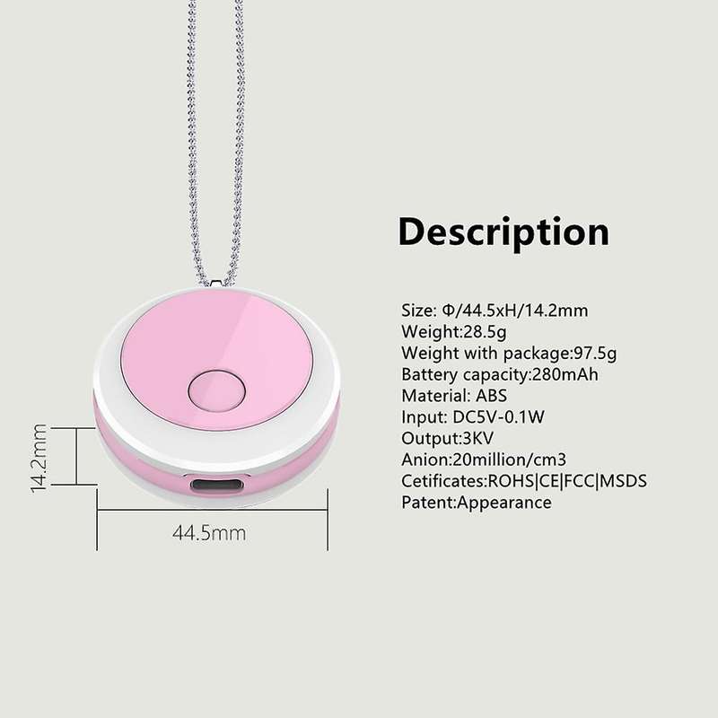 Air Purifier Necklace Mini USB Wearable Air Purifier Negative Ion Generator No Radiation Low Noise -