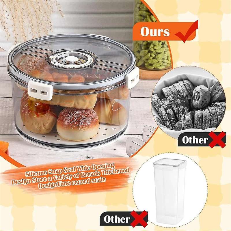 Airtight Bread Box Round Homemade Bread Storage Container Time Recording Bread Keeper for Homemade B