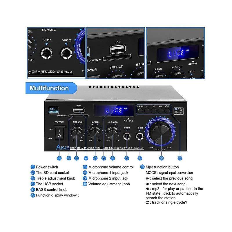 Ak45 Digital Power Amplifier Power Amplifier Audio Two-channel Power Amplifier Auto Supplies Eu Plug