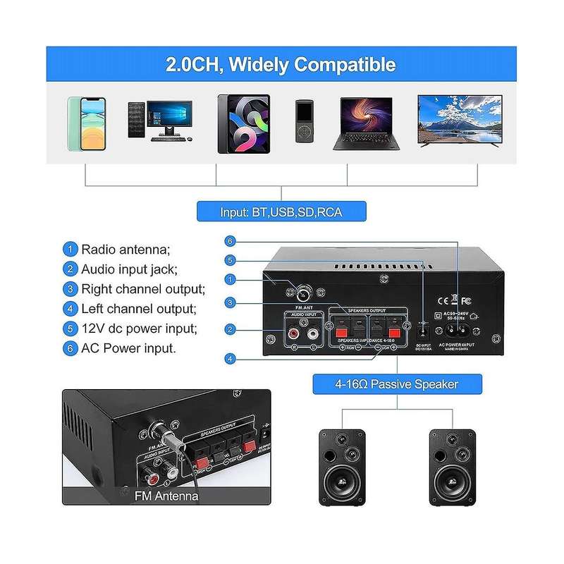 Ak45 Digital Power Amplifier Power Amplifier Audio Two-channel Power Amplifier Auto Supplies Eu Plug