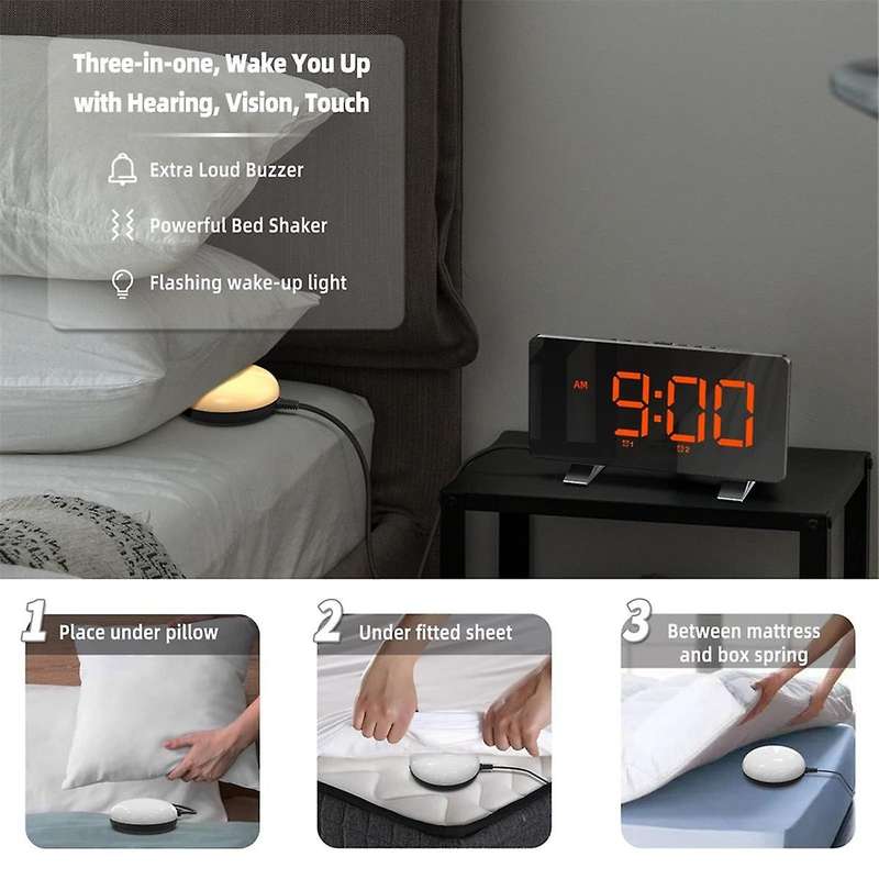 Alarm Clock for Heavy Sleepers Adults, Vibrating Alarm Clock with Bed Shaker, Large Display, Wake U