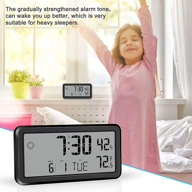 Alarm Clock for Bedroom,Digital Wall Clocks,With Date,Week,Indoor Temperature and Humidity,Battery