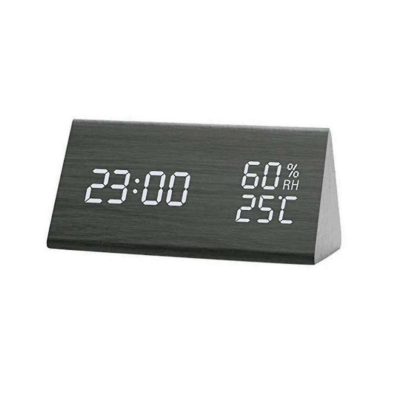 Alarm Clock Digital Wood, Led Table Clock with Humidity and Temperature Display Usb Power Connectio