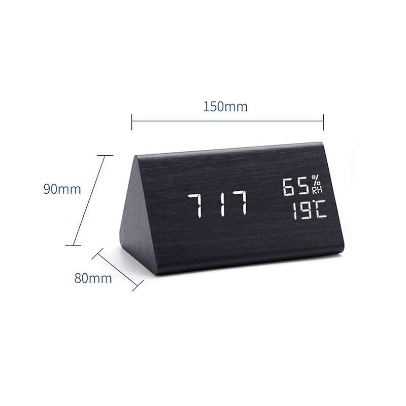 Alarm Clock Digital Wood, Led Table Clock with Humidity and Temperature Display Usb Power Connectio