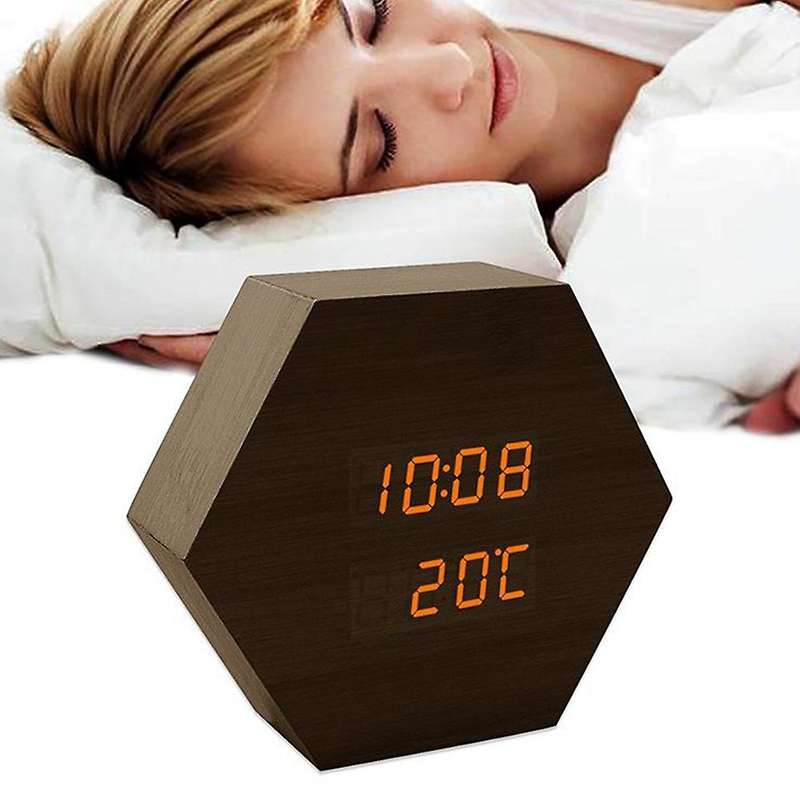 Alarm LED Clock Hexagon Multi-Function Digital Alarm Clock LED Eye Protection Bedroom Bedside Clock