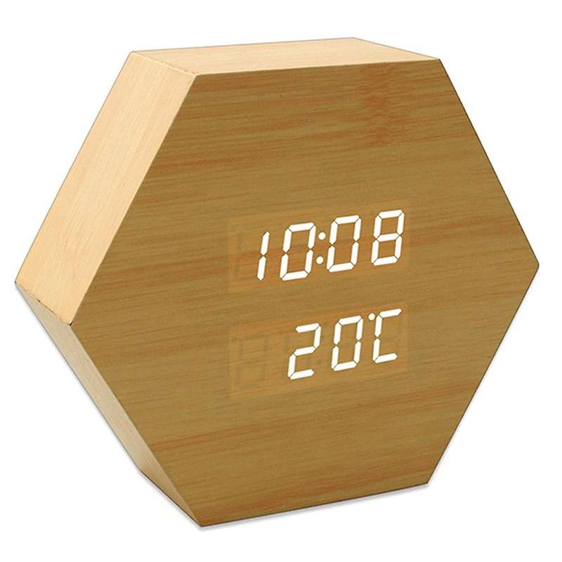 Alarm LED Clock Hexagon Multi-Function Digital Alarm Clock LED Eye Protection Bedroom Bedside Clock