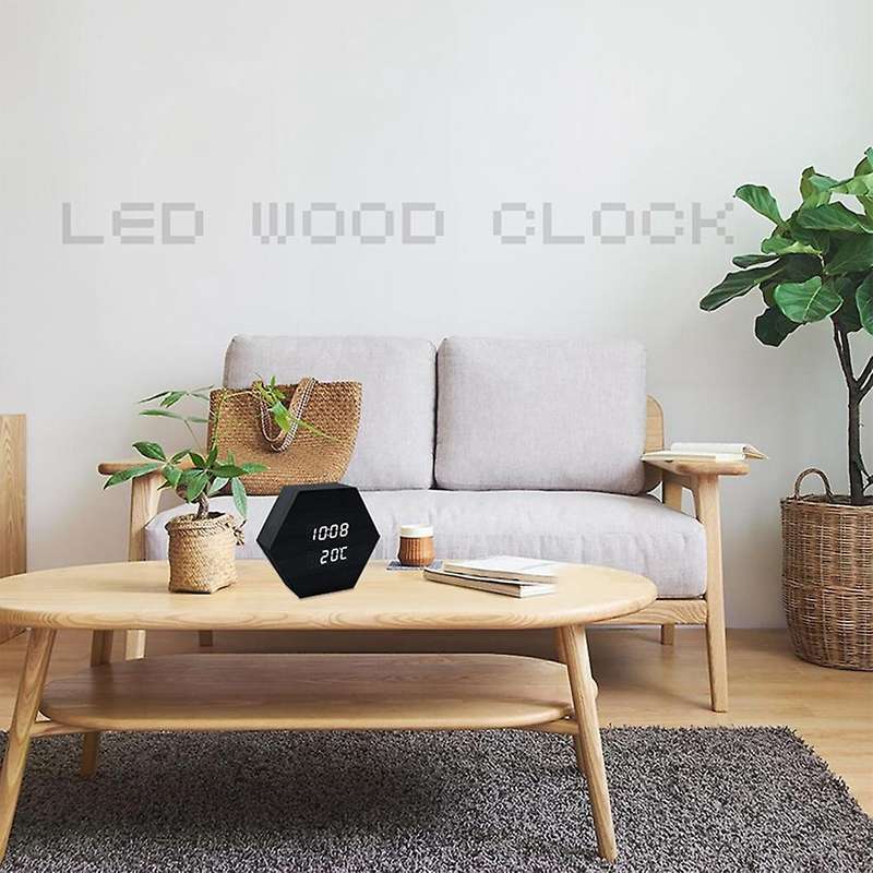 Alarm LED Clock Hexagon Multi-Function Digital Alarm Clock LED Eye Protection Bedroom Bedside Clock