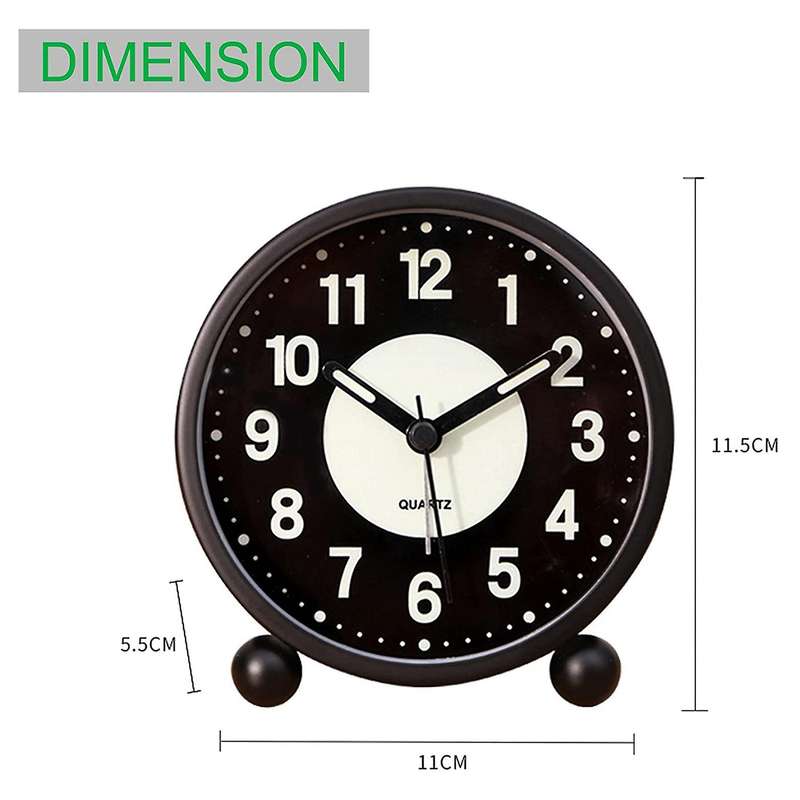 Alarm Clock Luminous 4 Inchround Silent Analog Table Clock Non-ticking,battery Operated with Loud A