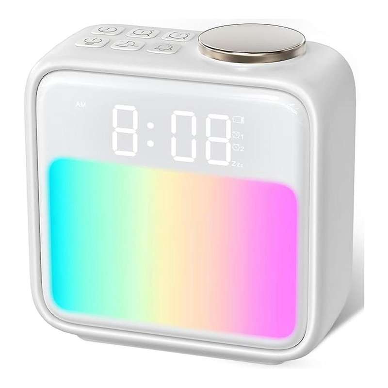 Alarm Clock for Heavy Sleepers with Sleep Aid & Night Light, Wake Up Sounds & RGB Colors, Rechargea