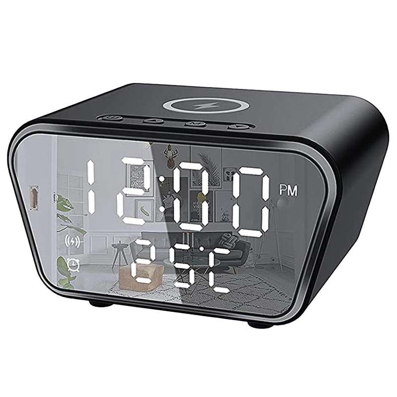 Alarm Clock with Wireless Charging - Alarm Clocks Bedside Mains Powered, 3 Alarms,LED Display with T