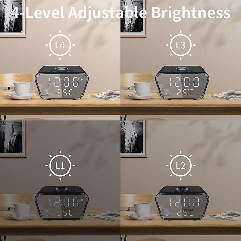 Alarm Clock with Wireless Charging - Alarm Clocks Bedside Mains Powered, 3 Alarms,LED Display with T
