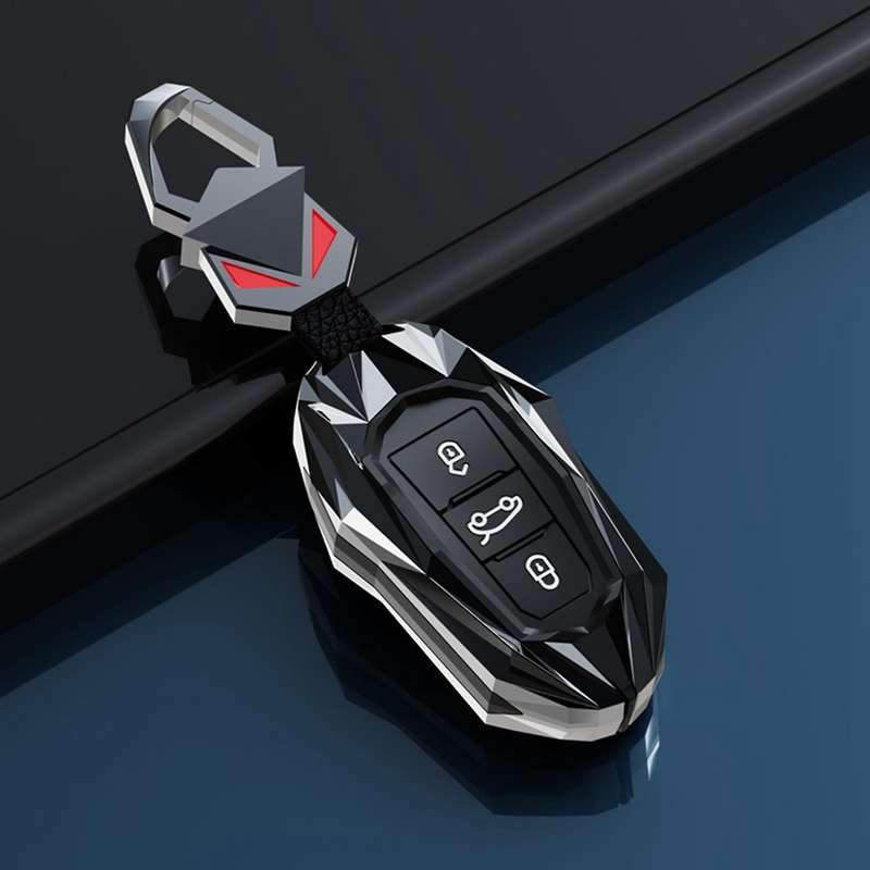 Alloy Silicone Car Key Cover Key Case for 408 508 2008 3008 4008 5008 C4 C4l C3-xr Black