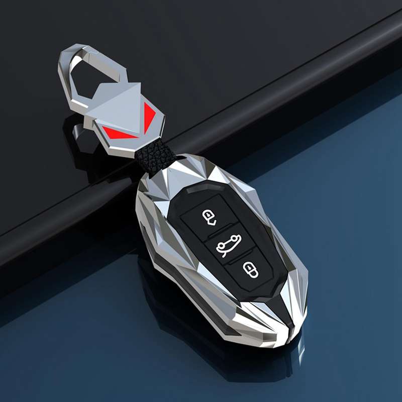 Alloy Silicone Car Key Cover Key Case for 408 508 2008 3008 4008 5008 C4 C4L C6 C3-XR Silver