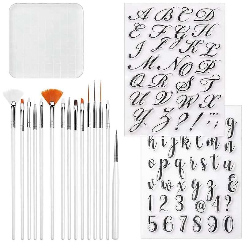 Alphabet Cake Stamp Tools, Fondant with Decorating Brushes,Numbers Fondant Mold for Cookie Cake Dec