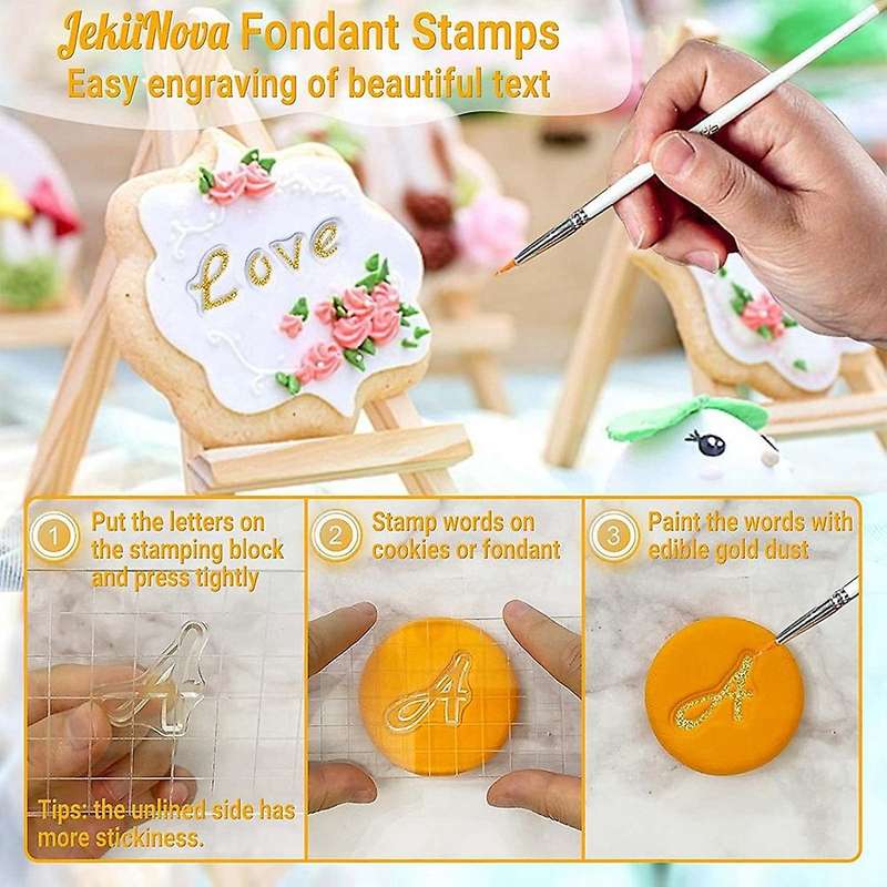 Alphabet Cake Stamp Tools, Fondant with Decorating Brushes,Numbers Fondant Mold for Cookie Cake Dec