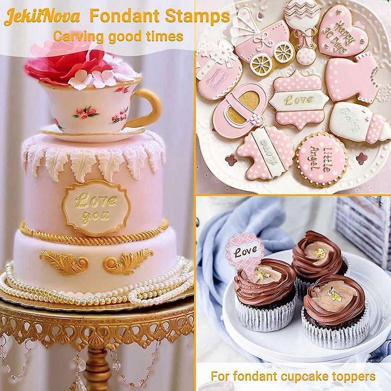 Alphabet Cake Stamp Tools, Fondant with Decorating Brushes,Numbers Fondant Mold for Cookie Cake Dec