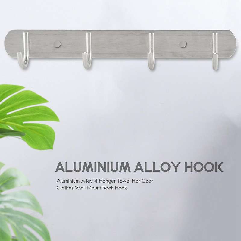 Aluminium Alloy 4 Hanger Towel Hat Coat Clothes Wall Mount Rack Hook